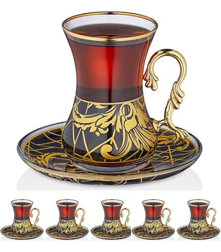Amazon.com | Mr ZONi Clear Glass Turkish Tea Set, for 6, Gold